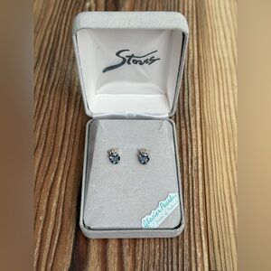 New Storrs Glacial Pearl Blue Jeweled Highland Cow Stud Earrings